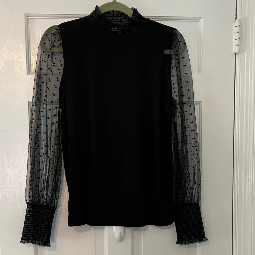 Boden Black Turtleneck with Sheer Sleeves